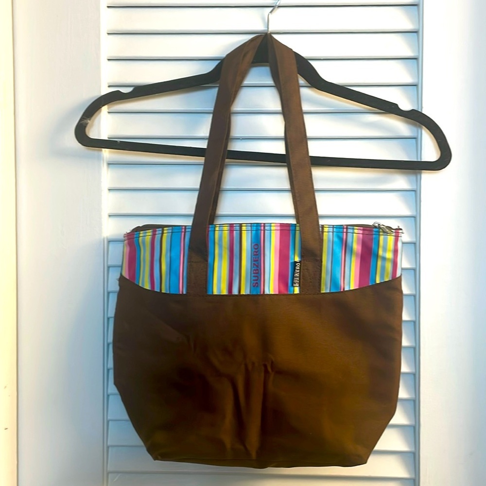 SubZero Insulated Tote 13”x10”  (aprox) Brown/Multi Accent Band Like New
